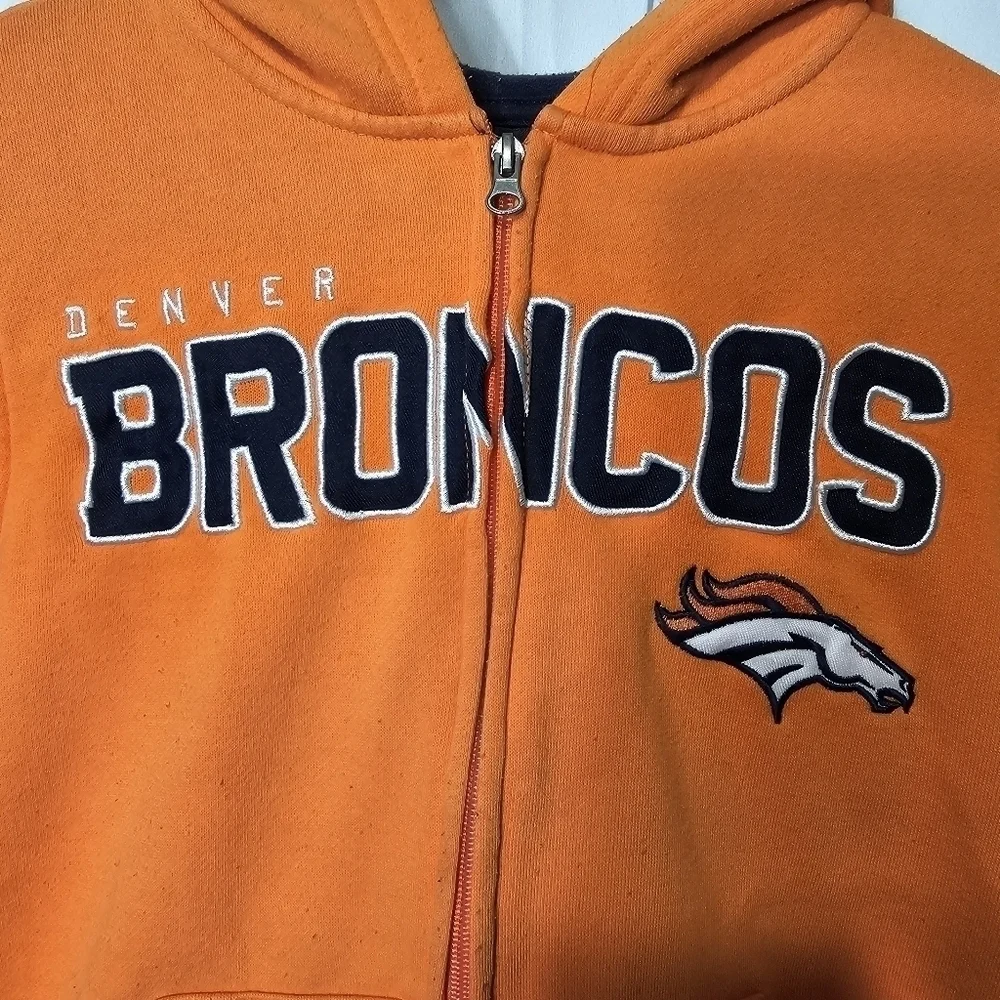 Team Apparel Denver Broncos orange youth sweater front Zipper and pockets